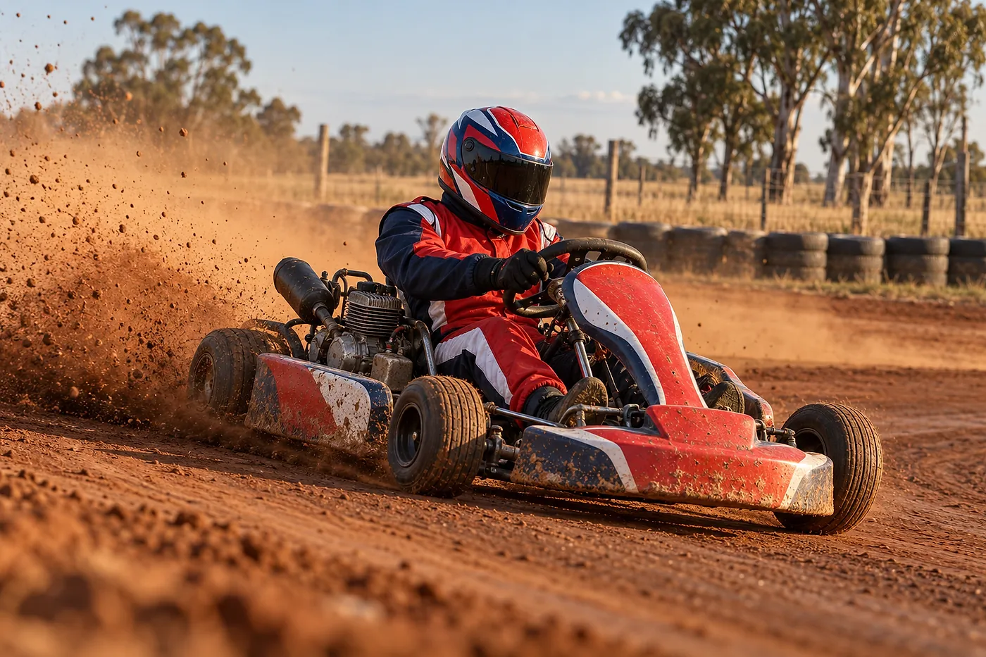 Kart levantando tierra junto a la barrera de cubiertas