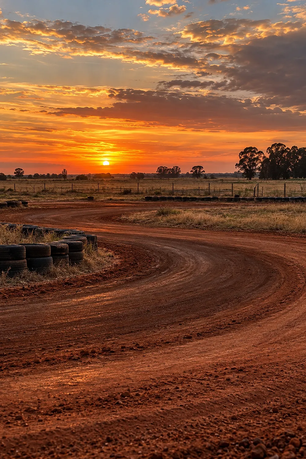 Kartódromo de tierra al atardecer